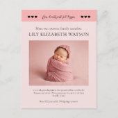 Unsere Herzen got größer, Baby Birth Announcement Postkarte (Vorderseite)