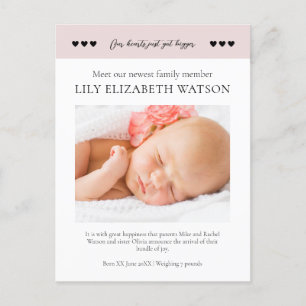 Unsere Herzen got größer, Baby Birth Announcement Postkarte