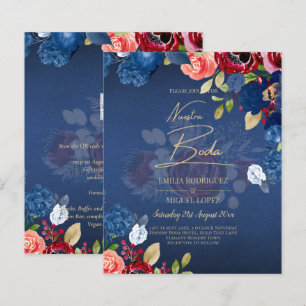 UNSERE HOCHZEIT Burgunder Blau Blumen Hochzeits EI