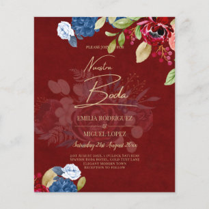 UNSERE HOCHZEIT Burgunder Blau Blumen Hochzeits EI Flyer