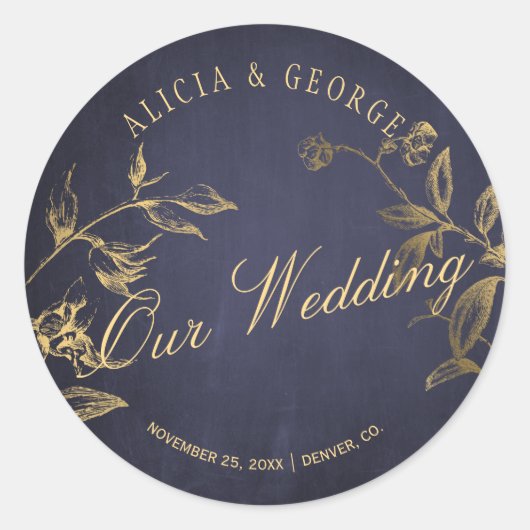 Unsere Hochzeit elegante Goldmedaille Typografie H Runder Aufkleber (Vorderseite)