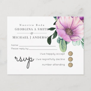 Unsere Hochzeit RSVP Spanische Hochzeit Lila Blume Einladungspostkarte