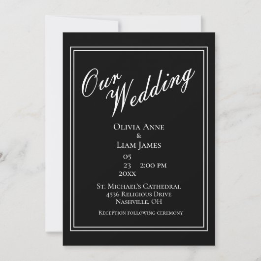 Unsere Hochzeit Schwarz-weiß modern und elegant Einladung (Vorderseite)