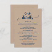 Unsere Hochzeitdetails, rustikales blaues Skript d Begleitkarte (Vorne/Hinten)