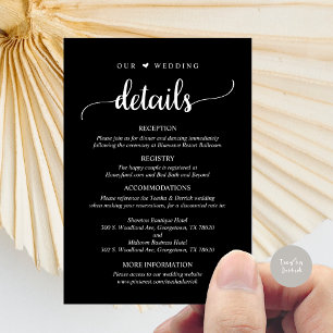 Unsere Hochzeitsdetails, rustikal klassisch schwar Begleitkarte
