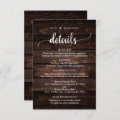 Unsere Hochzeitsdetails, rustikales dunkles Holz a Begleitkarte (Vorne/Hinten)