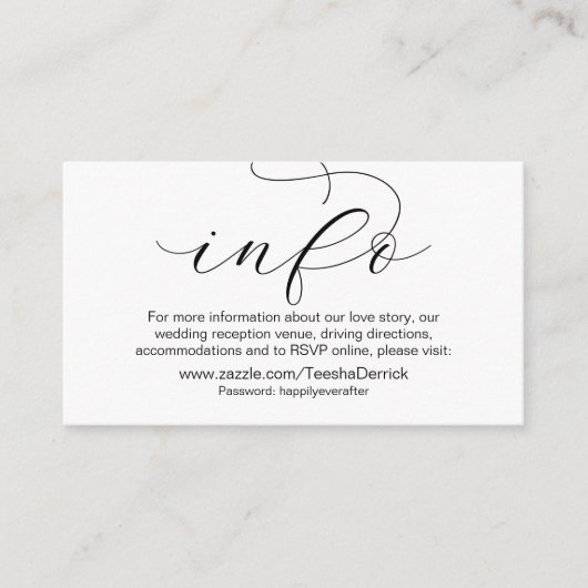 Unsere Hochzeitsdetails und Website, moderner Mini Begleitkarte (Vorderseite)