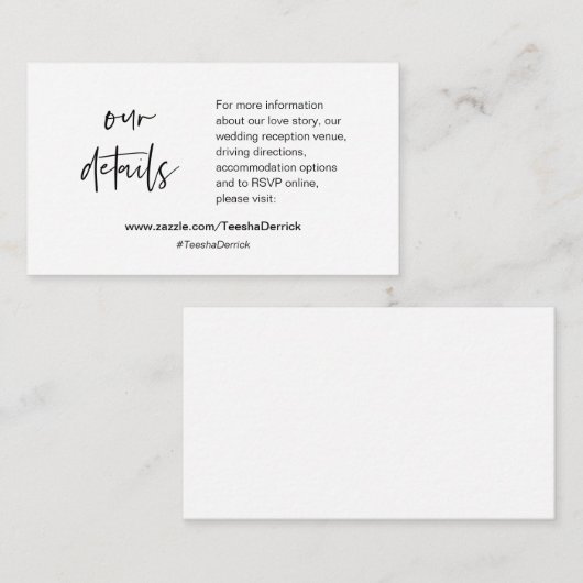 Unsere Hochzeitsdetails, Website, UAWG, Eintrittsk Begleitkarte (Vorne/Hinten)