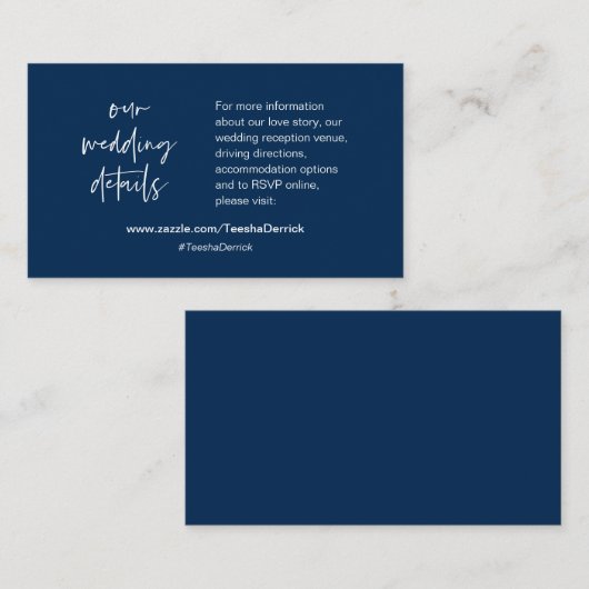 Unsere Hochzeitsdetails, Website, UAWG, Navy Blue Begleitkarte (Vorne/Hinten)