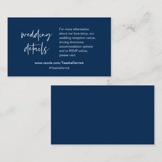 Unsere Hochzeitsdetails, Website, UAWG, Navy Blue Begleitkarte (Vorne/Hinten)