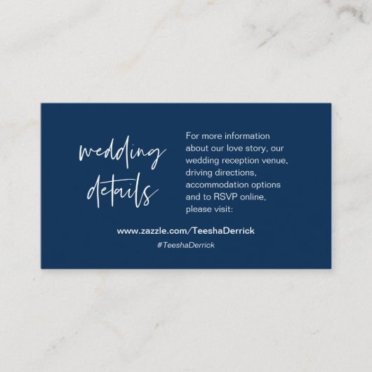 Unsere Hochzeitsdetails, Website, UAWG, Navy Blue Begleitkarte (Vorderseite)