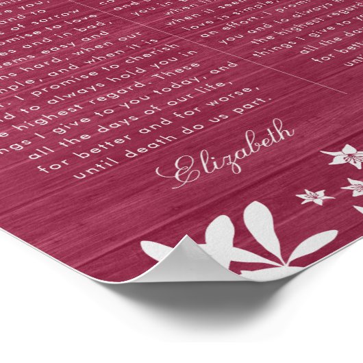 Unsere Hochzeitssöhne Burgundy Blumenwald Jubiläum Poster (Ecke)