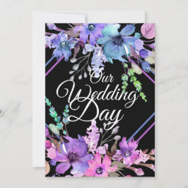 Unsere Hochzeitstags-Blume Lila weiße Typografie Einladung