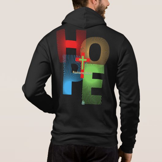 UNSERE HOFFNUNG IST IN JESUS-Römern 15:13 Christli Hoodie (Rückseite)