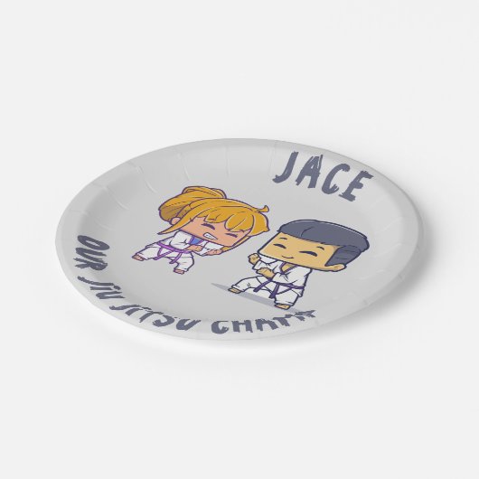 Unsere Jiu Jitsu Champ Birthday Papierplatte Pappteller (Schrägansicht)