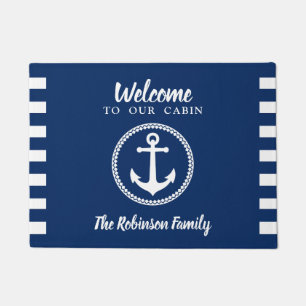 Unsere Kabine und Familienname mit Anchor Navy Blu Fußmatte