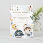 Unsere kleine Astronautengruppe Geburtstagsparty Einladung (Stehend Vorderseite)