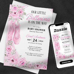 Unsere kleine Ballerina rosa Floral Baby Shower Einladung