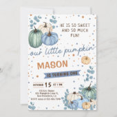 Unsere kleine blaue Pumpkin Fall Birthday Party Einladung (Vorderseite)