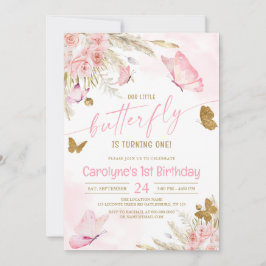 Unsere kleine Boho Pink Butterfly zum Geburtstag E Einladung