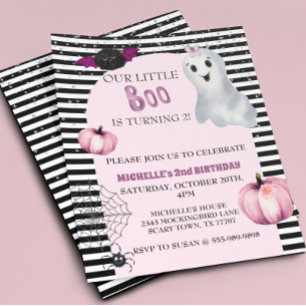 Unsere kleine Boo Cute Ghost Pink Geburtstagsparty Flyer