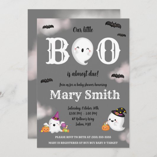 Unsere kleine BOO ist fast fällig! Ghost Baby Show Einladung (Vorne/Hinten)