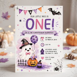 Unsere kleine Boo wird auf einer Halloween-Geburts Einladung