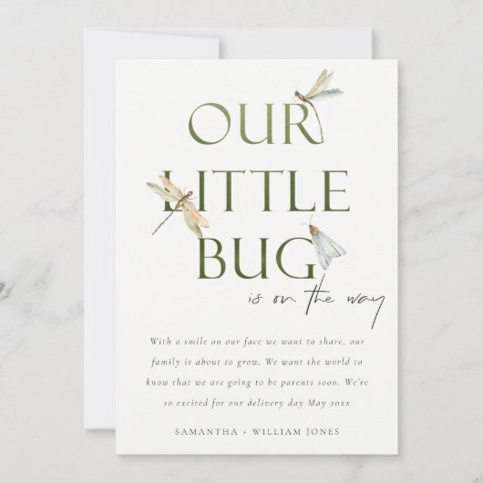 Unsere kleine Bug Green Dragonfly Baby Ankündigung (Vorderseite)