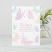 Unsere kleine Butterfly Girl Pastel Rainbow zum Ge Einladung (Stehend Vorderseite)