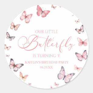 Unsere kleine Butterfly Soft Pink Geburtstagsparty Runder Aufkleber