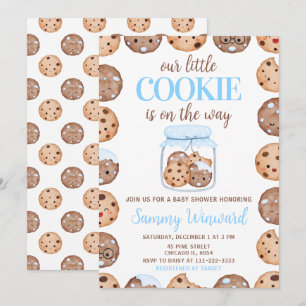 Unsere kleine Cookie Blue Babyparty Einladung