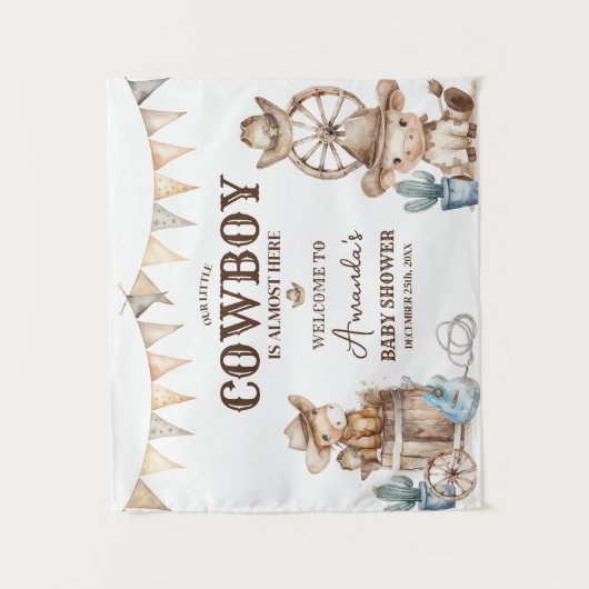 Unsere kleine Cowboy Wild West Baby Dusche Willkom Wandteppich (Vorderseite)