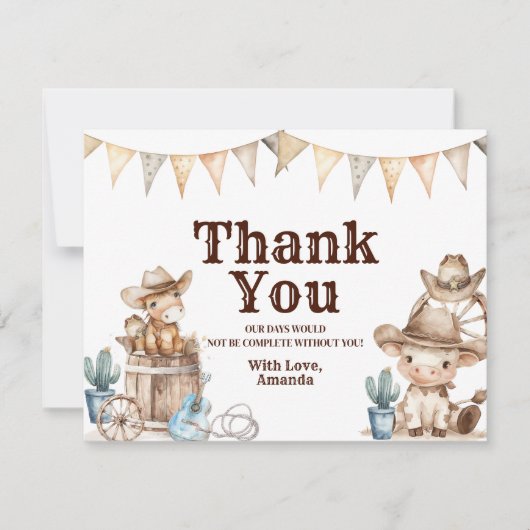 Unsere kleine Cowboy Wild West Babydusche Dankeskarte (Vorderseite)