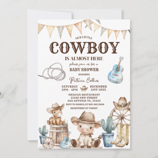 Unsere kleine Cowboy Wild West Babydusche Einladung (Vorderseite)