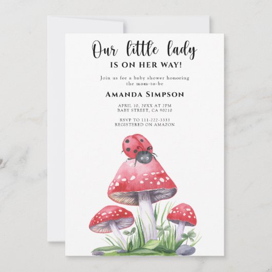 Unsere kleine Dame ist auf dem Weg zur Babydusche Einladung (Vorderseite)