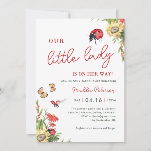 Unsere kleine Dame ist auf dem Weg zur Babydusche Einladung (Vorderseite)