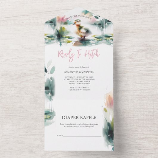 Unsere kleine Duckling Watercolor Babydusche All In One Einladung (Innen Boden)