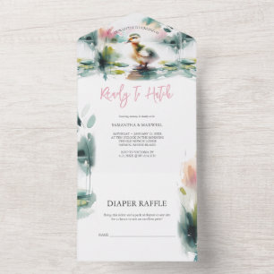 Unsere kleine Duckling Watercolor Babydusche All In One Einladung