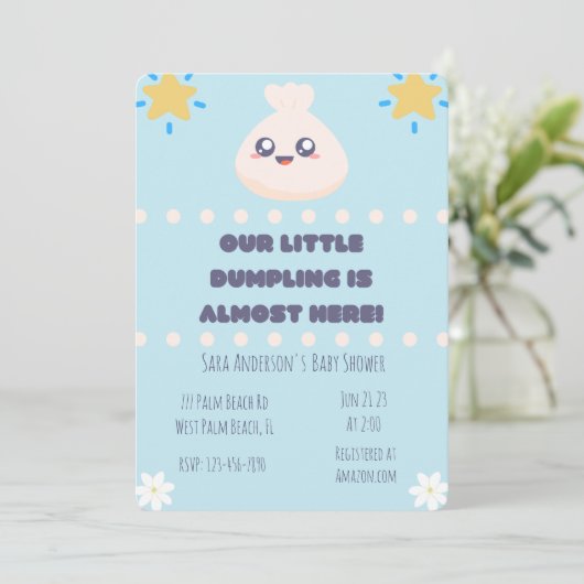 Unsere kleine Dumpling ist fast hier Baby Dusche I Einladung (Stehend Vorderseite)