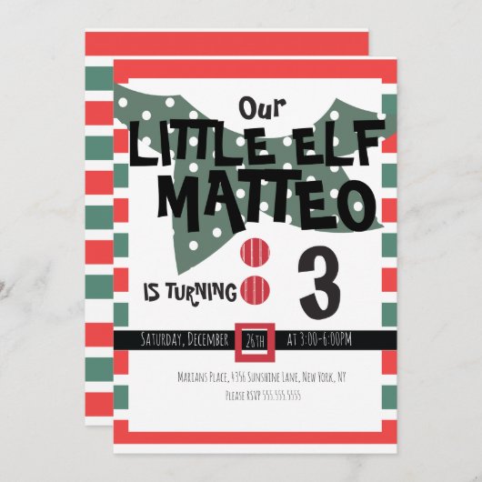 Unsere kleine Elf-Elf-Kostüme jedes Alters Geburts Einladung (Vorne/Hinten)