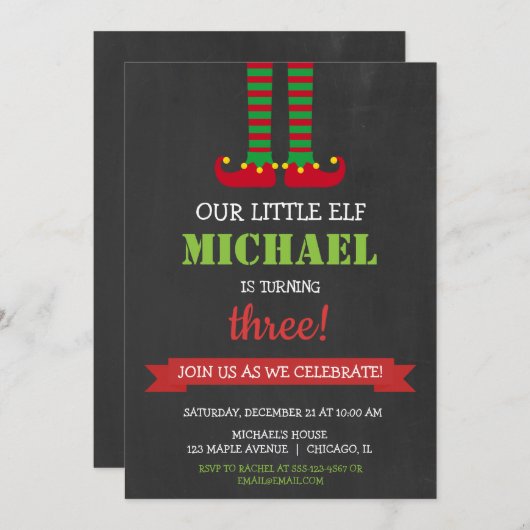Unsere kleine Elf Niedliche Weihnachtsfeier Einladung (Vorne/Hinten)