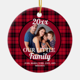 Unsere kleine Familienfoto-Buffalo-Karo-Weihnachte Keramik Ornament