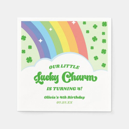 Unsere kleine glückliche Charm Rainbow Birthday Pa Serviette (Vorderseite)
