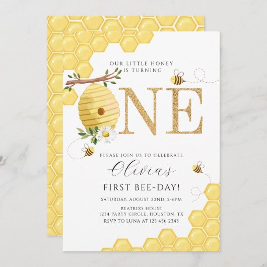 Unsere kleine Honigbiene 1. Bienentag Einladung (Vorne/Hinten)