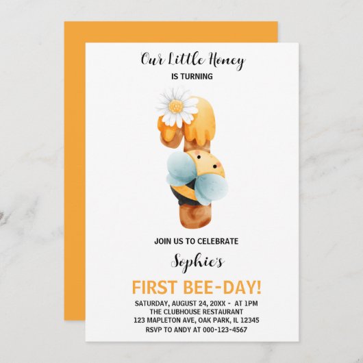 Unsere kleine Honigbiene Einladung zum 1. Geburtst (Vorne/Hinten)