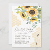 Unsere kleine Honigbiene Sonnenblume 1. Geburtstag Einladung (Vorderseite)