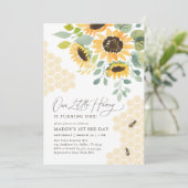 Unsere kleine Honigbiene Sonnenblume 1. Geburtstag Einladung (Stehend Vorderseite)