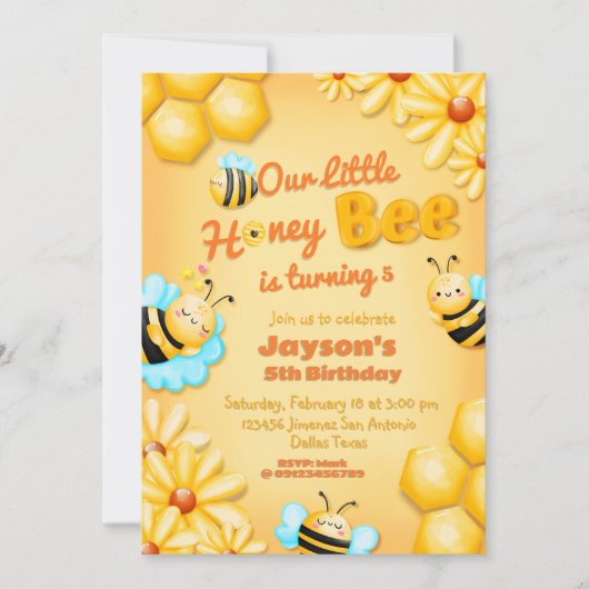 Unsere kleine Honigbiene zum Geburtstag Einladung (Vorderseite)