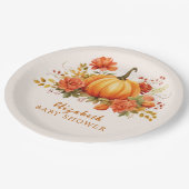 Unsere kleine Kürbis Blumenbrause Baby Dusche Pappteller (Schrägansicht)