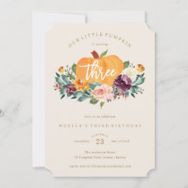 Unsere kleine Kürbiskugel zum dritten Geburtstag Einladung